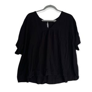 Madewell XL black blouse top v-neck short sleeve loose classic neutral modern.